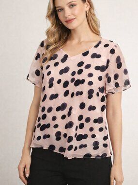 Jacques Vert Pink Polka Dot Blouse
